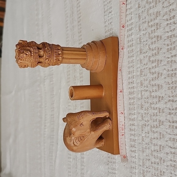 Carved wood pen holder elephant lion wood craft 4.5 inches - Picture 6 of 7
